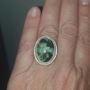 Silver ring with big Malachite stone size 8 NEW